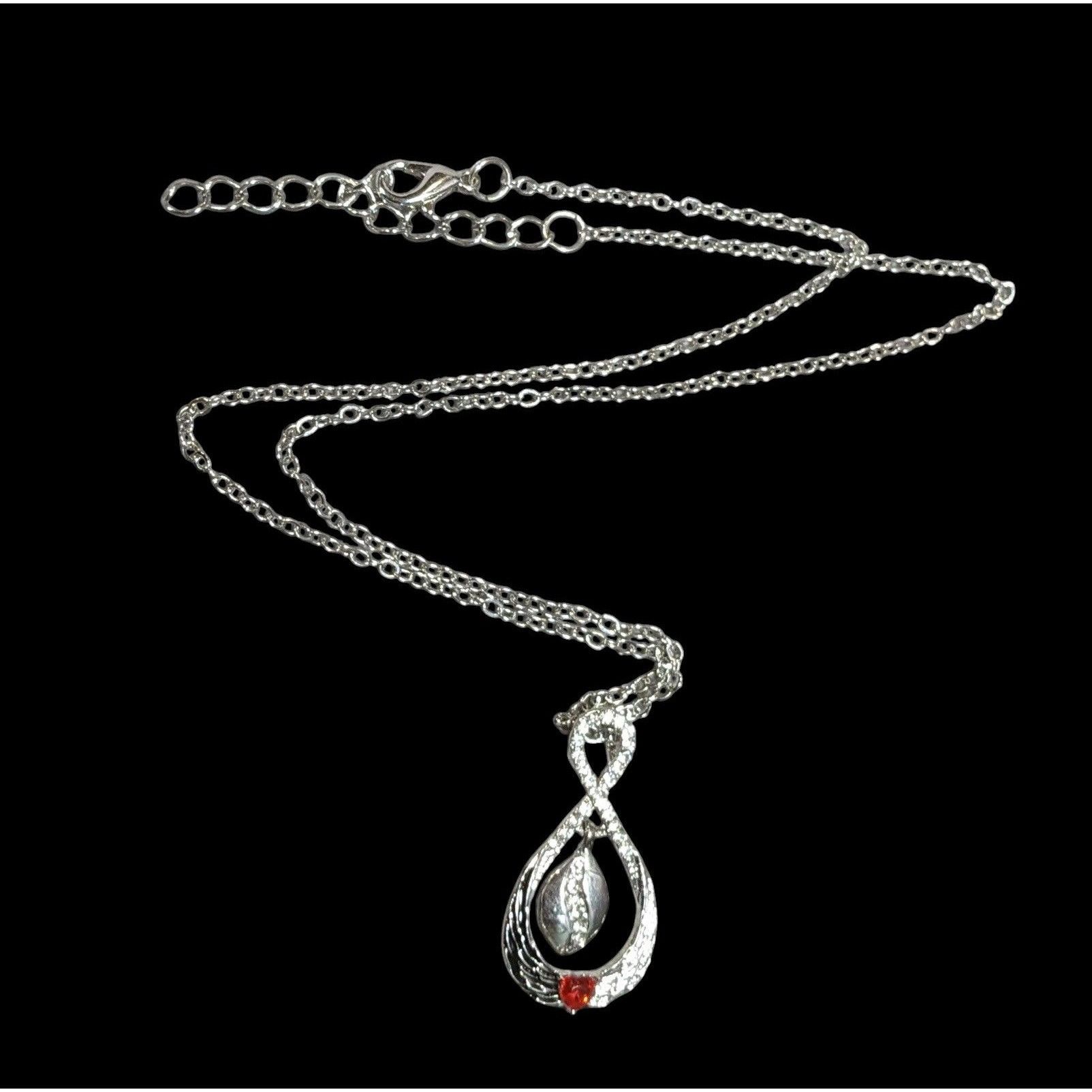 Other Heart And Wing Silver Tone Pendant Necklace With Clear And R Size ONE SIZE - 2 Thumbnail