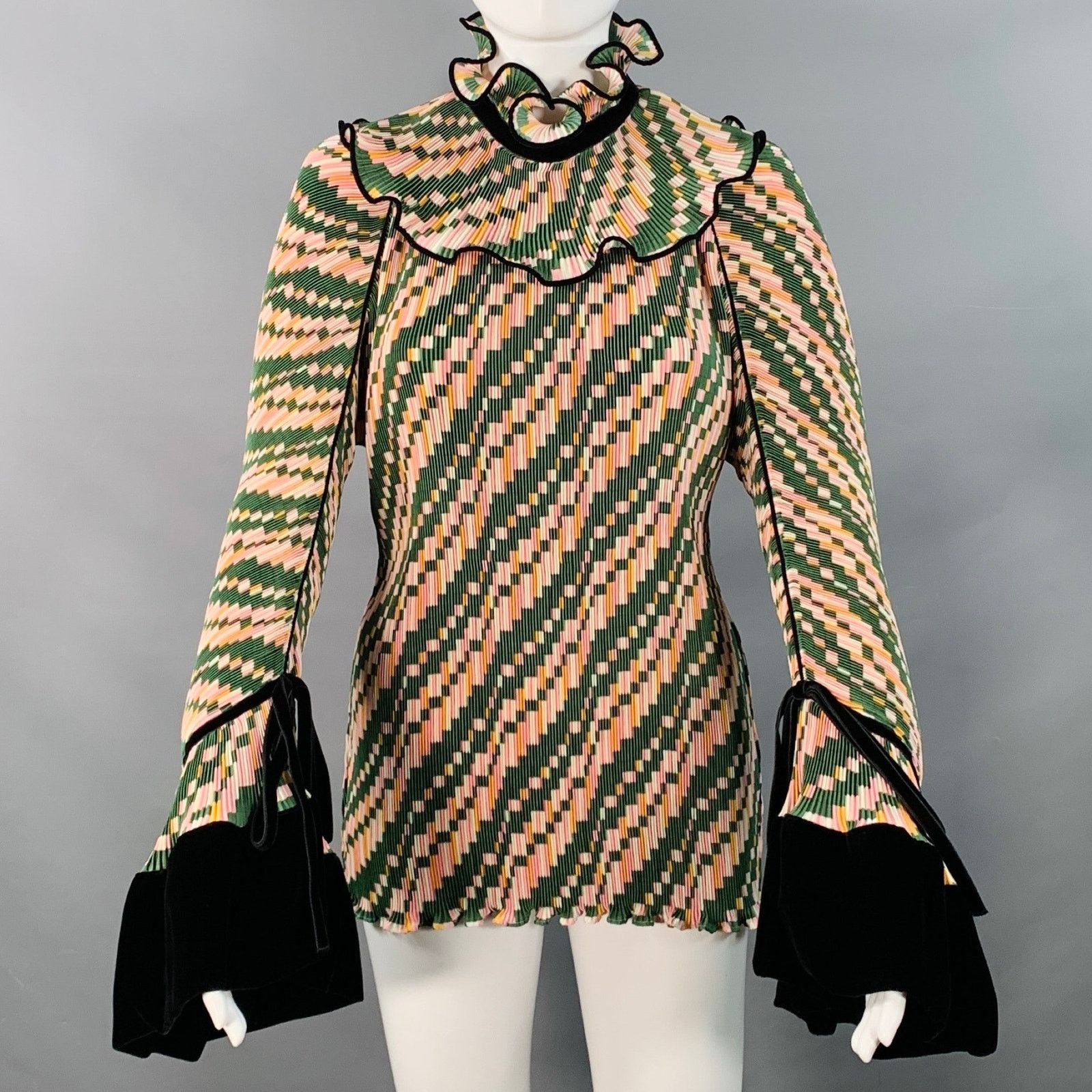 Tory Burch TORY BURCH Pink Yellow Polyester Geometric Pleated Blouse Size XS / US 0-2 / IT 36-38 - 1 Thumbnail