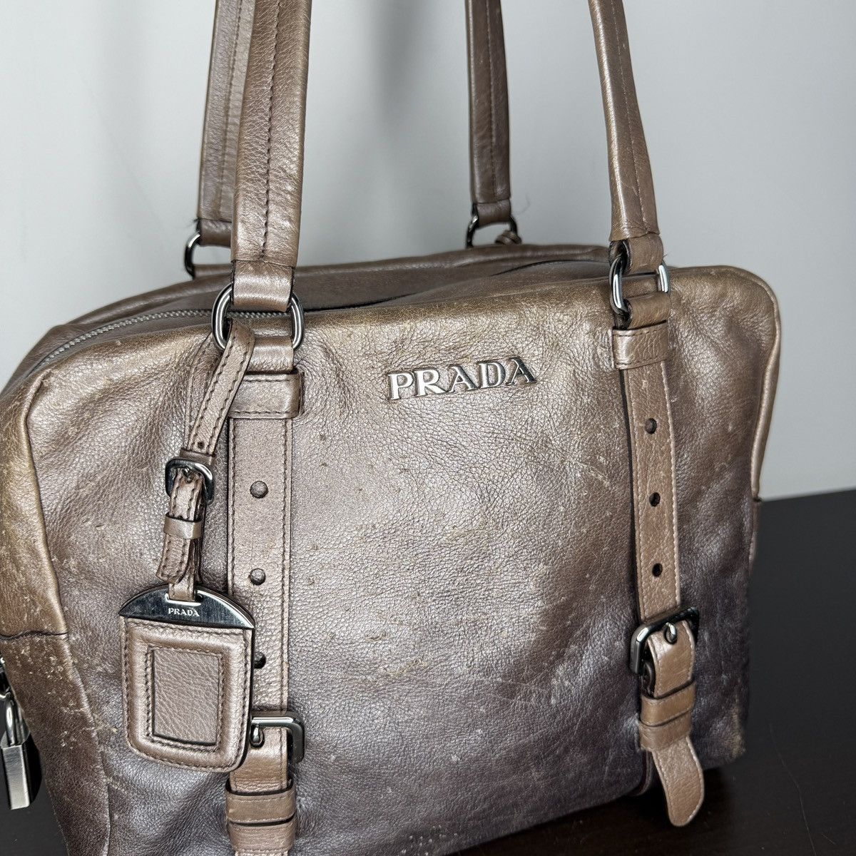 Prada Prada Milano Shoulder Handle Bag Brown Leather with Padlock Size ONE SIZE - 4 Thumbnail