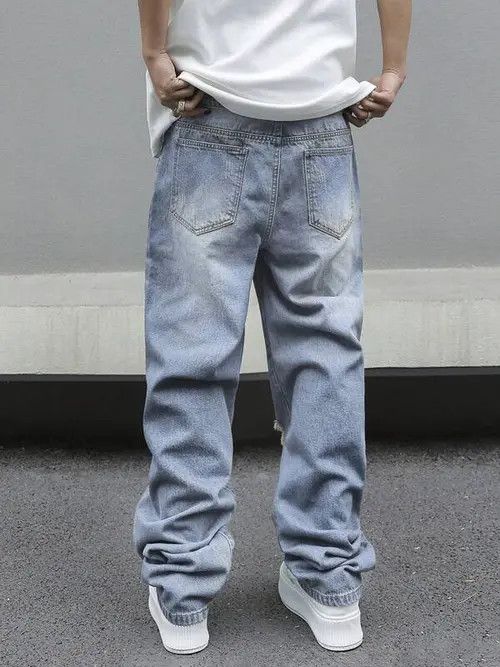 Jean Distressed Baggy Denim Jeans Ripped Size US 34 / EU 50 - 2 Thumbnail