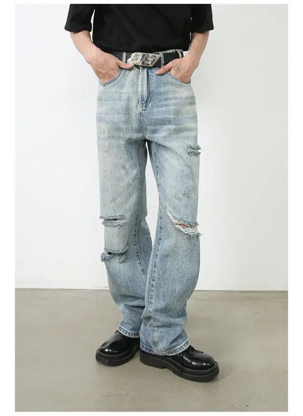 VIBE Men's American loose retro washed trendy ripped jeans Size US 32 / EU 48 - 3 Thumbnail