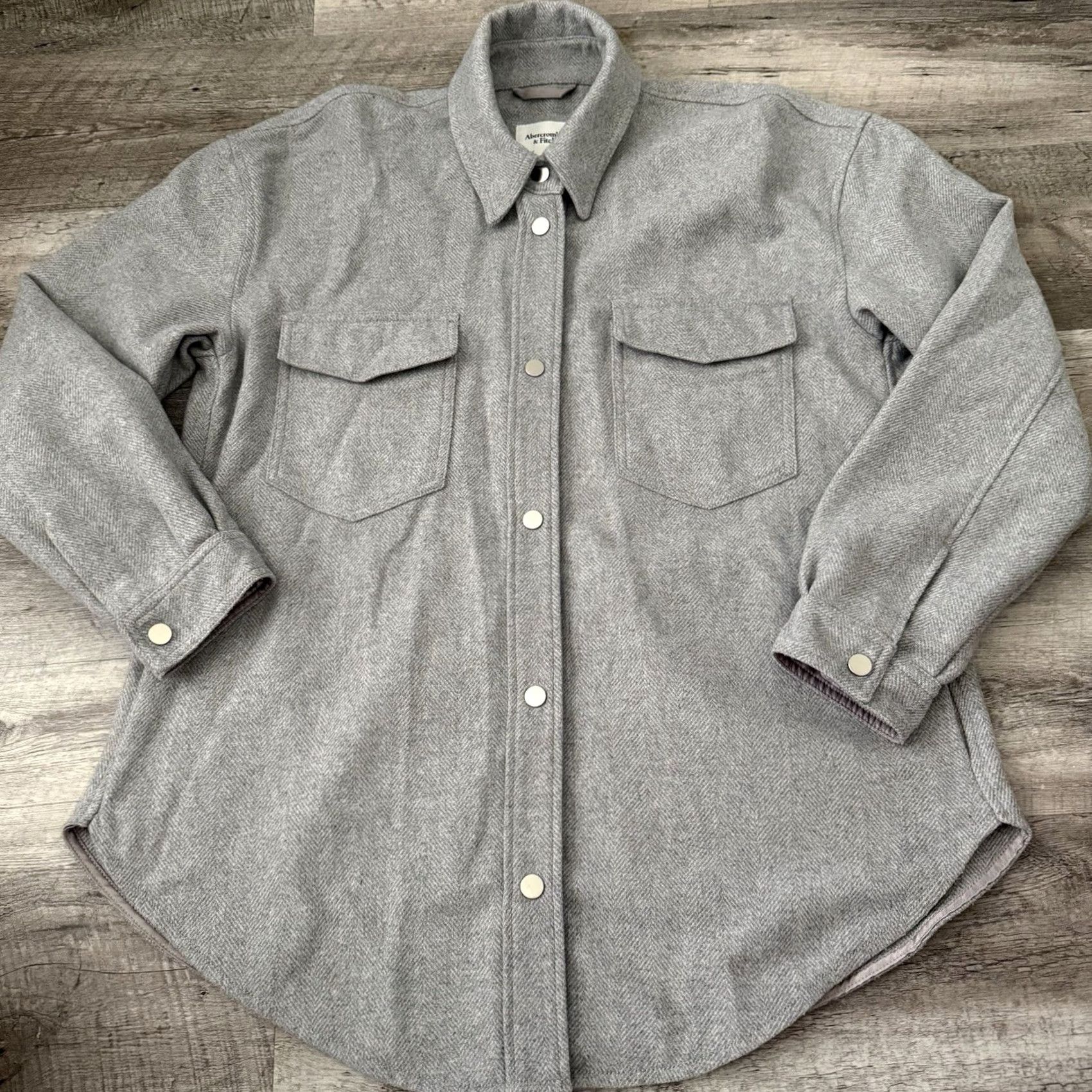 Abercrombie & Fitch Abercrombie & Fitch Shirt Jacket Womens XL Grey Herringbone Wool Blend Shacket Size XL / US 12-14 / IT 48-50 - 3 Thumbnail