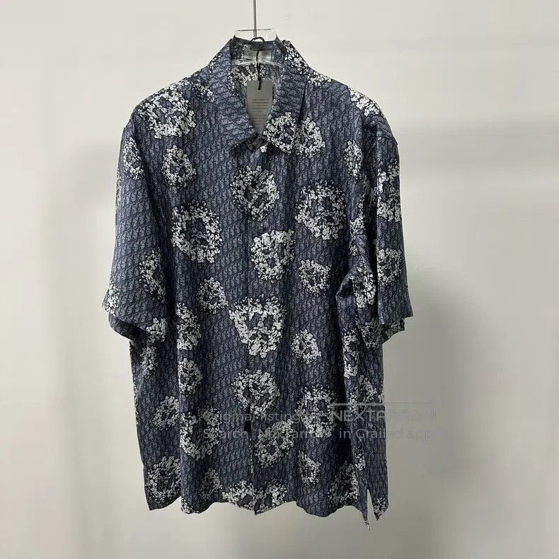 Dior Dior Size 41 Blue silk full logo short-sleeved shirt Size US XS / EU 42 / 0 - 1 Thumbnail