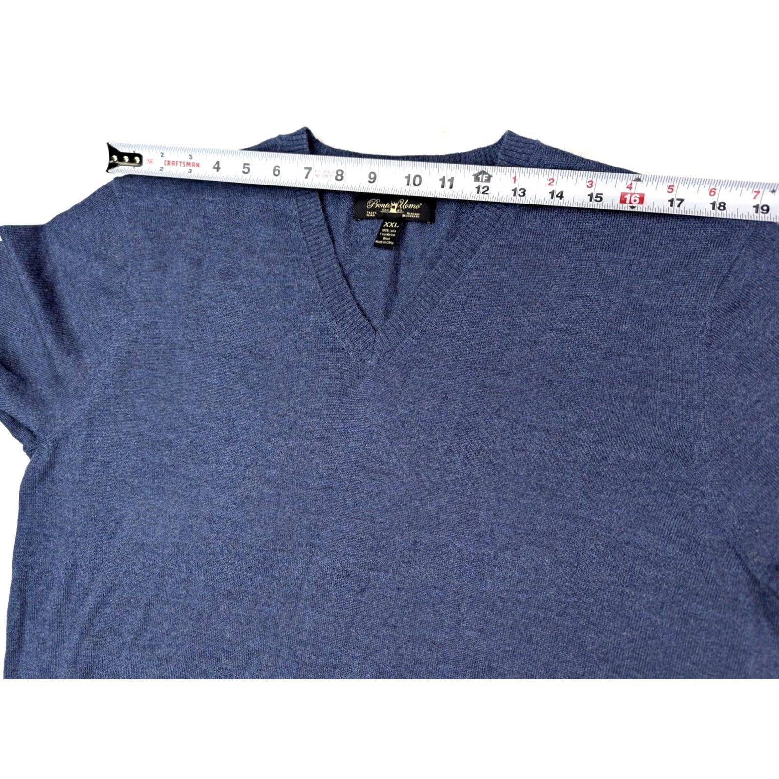 Pronto Uomo Pronto Uomo Sweater Shirt 2XL Blue Merino Wool V-Neck Pullover, Regular Fit, Long Sleeve, Knitted Knit, 90s Classic, Designer, Preppy, Mens Size US XXL / EU 58 / 5 - 7 Thumbnail