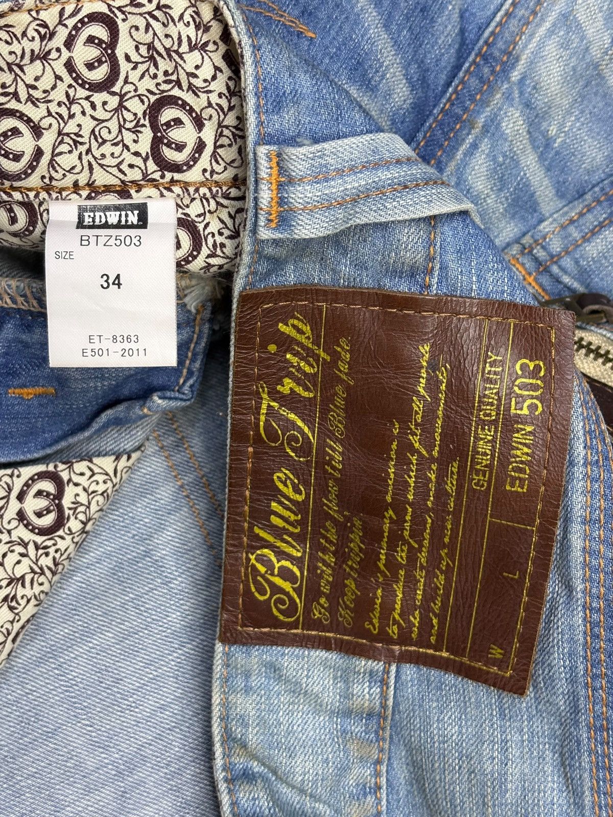 Edwin Vintage Japanese Edwin 503 Blue Trip Mud Wash Baggy Jeans Size US 34 / EU 50 - 10 Thumbnail