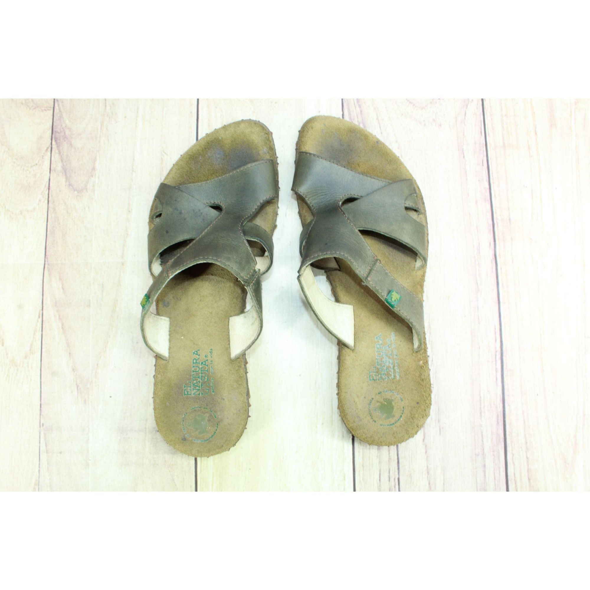 Other El Naturalista Green Leather Slip On Sandals Size US 8 / IT 38 - 7 Thumbnail