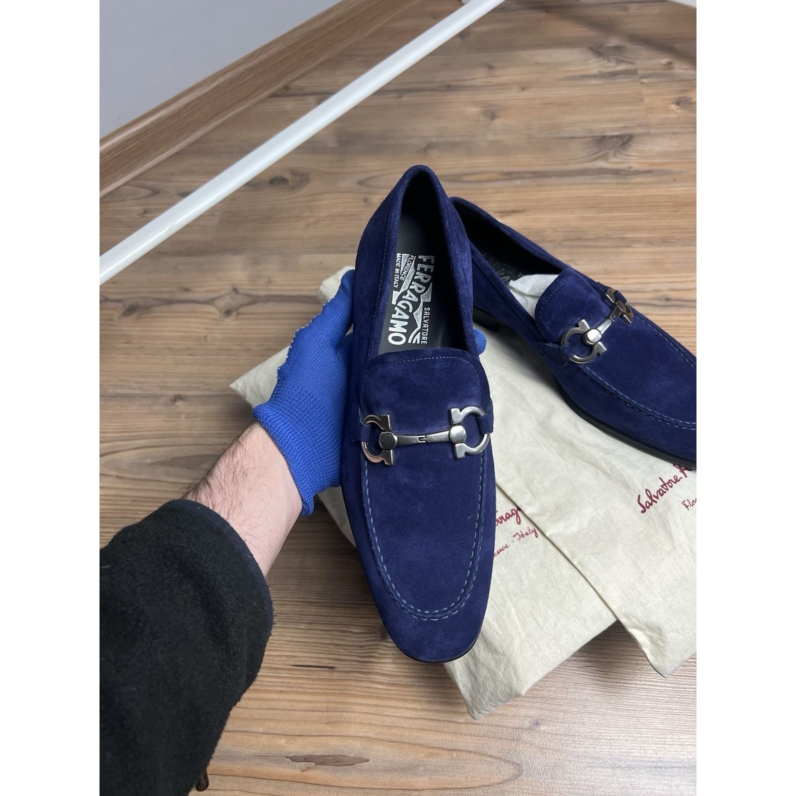 Salvatore Ferragamo NWT Salvatore Ferragamo Men's Blue Flori 2 Suede Loafers Sho Size US 6 / EU 39 - 4 Thumbnail