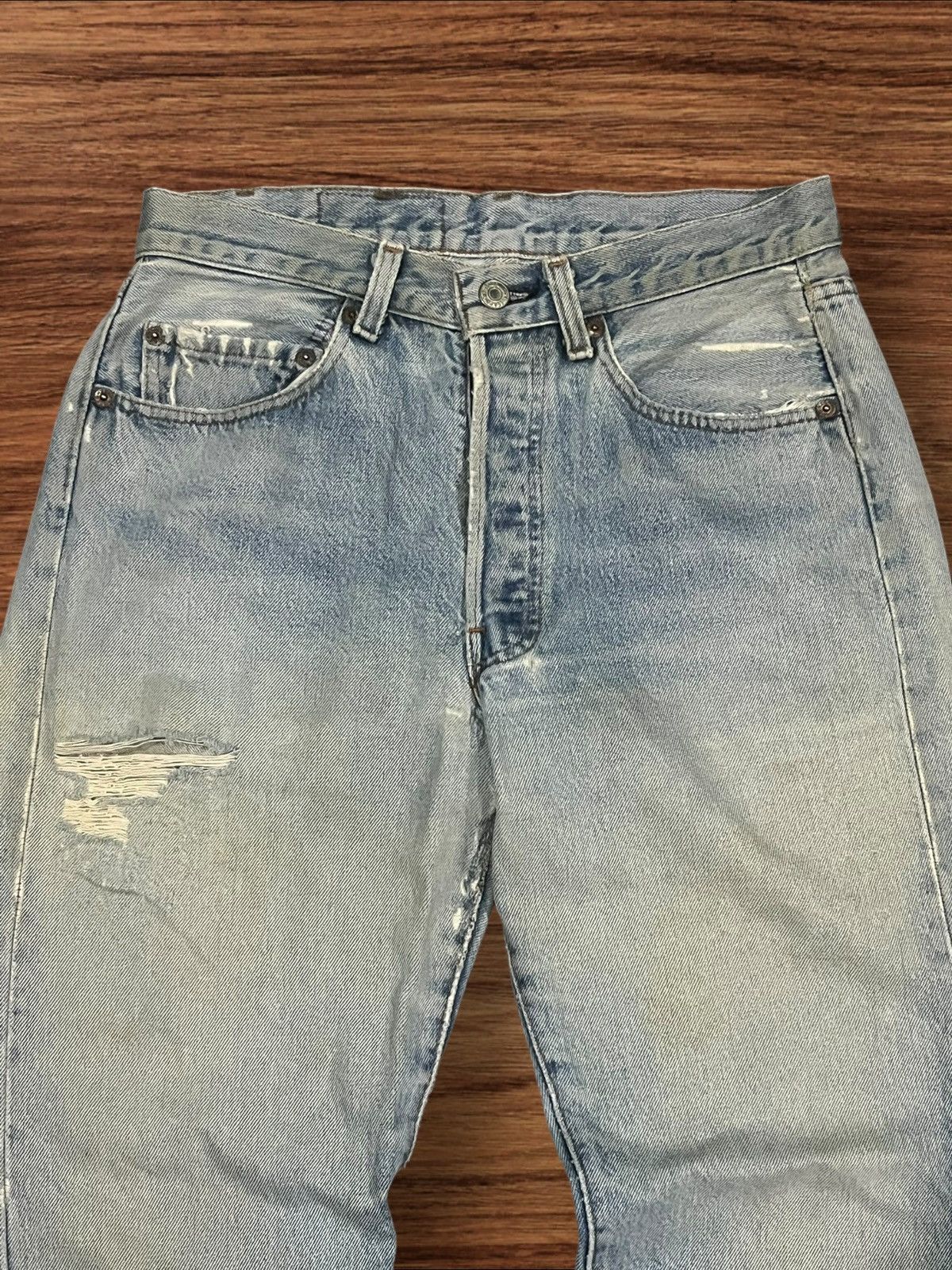 Levi's × Levi's Vintage Clothing × Vintage Vintage 80s Levi’s 501 Button Fly Blue Washed Trashed Jeans Size US 28 / EU 44 - 4 Thumbnail