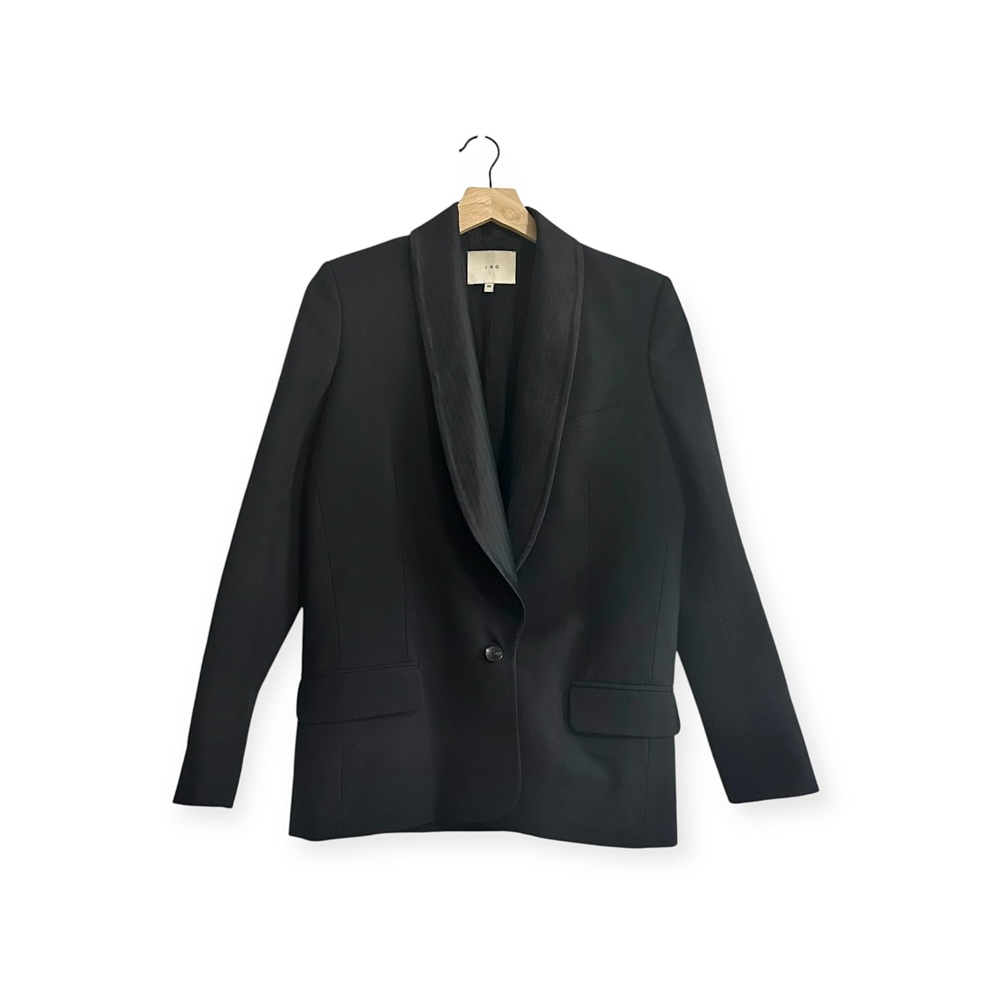 Iro Iro Alix Black Wool Blazer with pin stripe satin collar. 38E Size S / US 4 / IT 40 - 1 Thumbnail