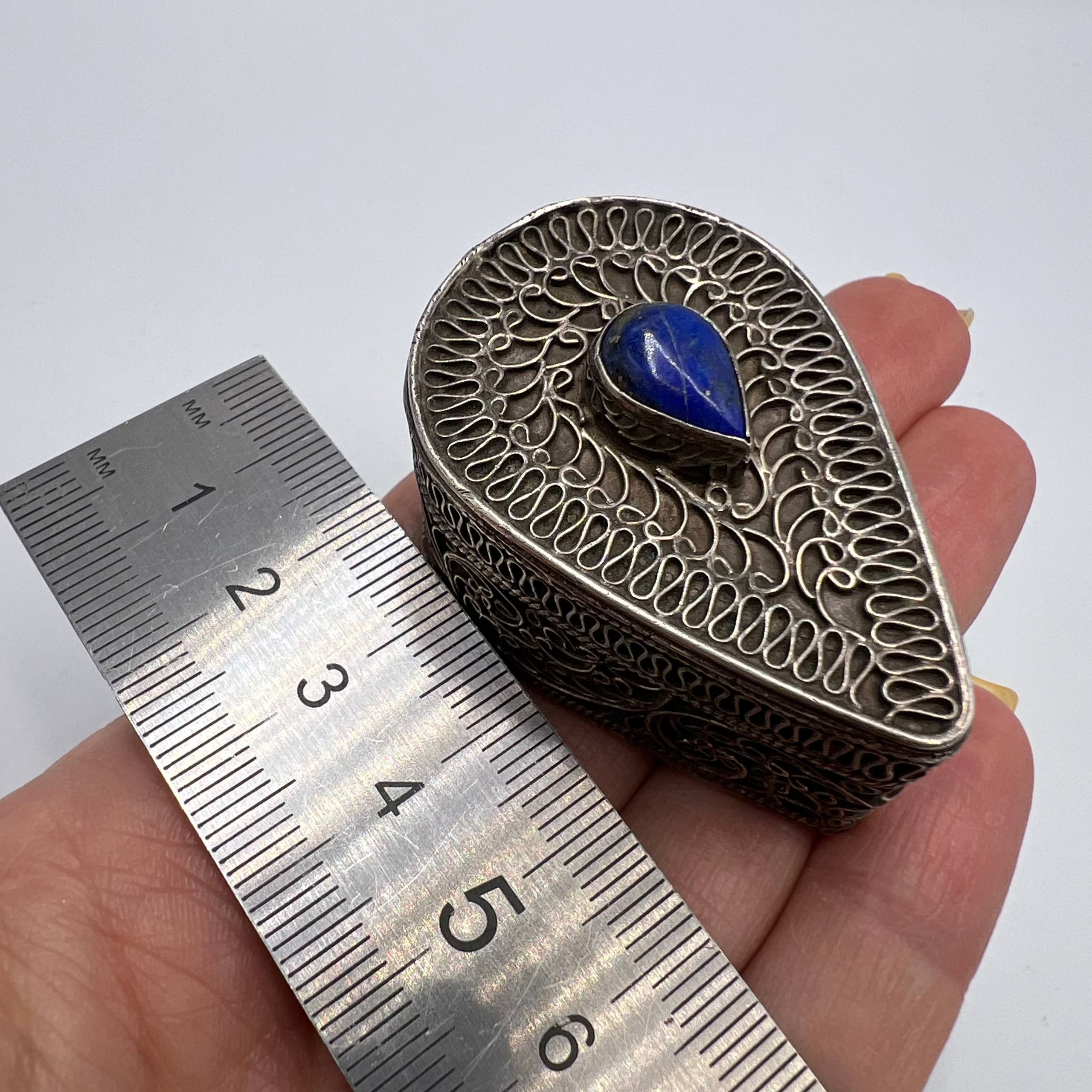 Vintage Antique 925 Silver Filigree Pill Box Lapis Lazuli Vintage Size ONE SIZE - 5 Thumbnail