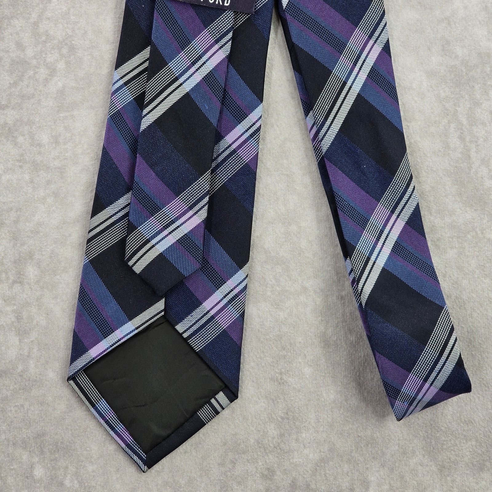 Stafford Stafford Blue Purple Plaid Tartan Silk Linen Neck Tie Men's Size 32 - 4 Thumbnail