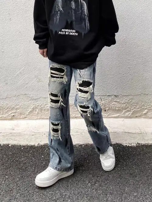 VIBE High street ripped jeans with patchwork and splashes of ink Size US 30 / EU 46 - 1 Thumbnail