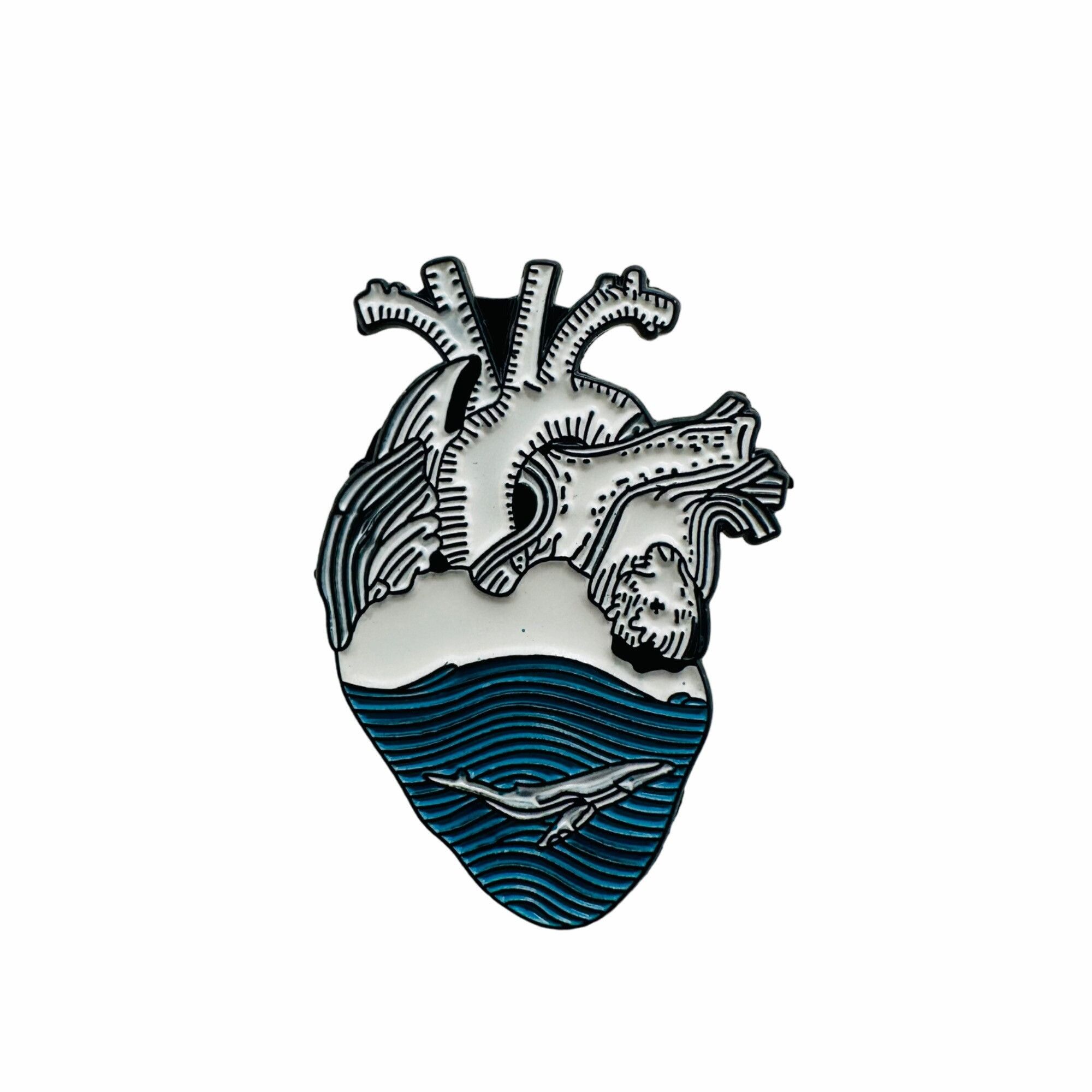 Other 💙New Heart Enamel Pin White Blue Ocean Wave Anatomical Jewe Size ONE SIZE - 6 Thumbnail