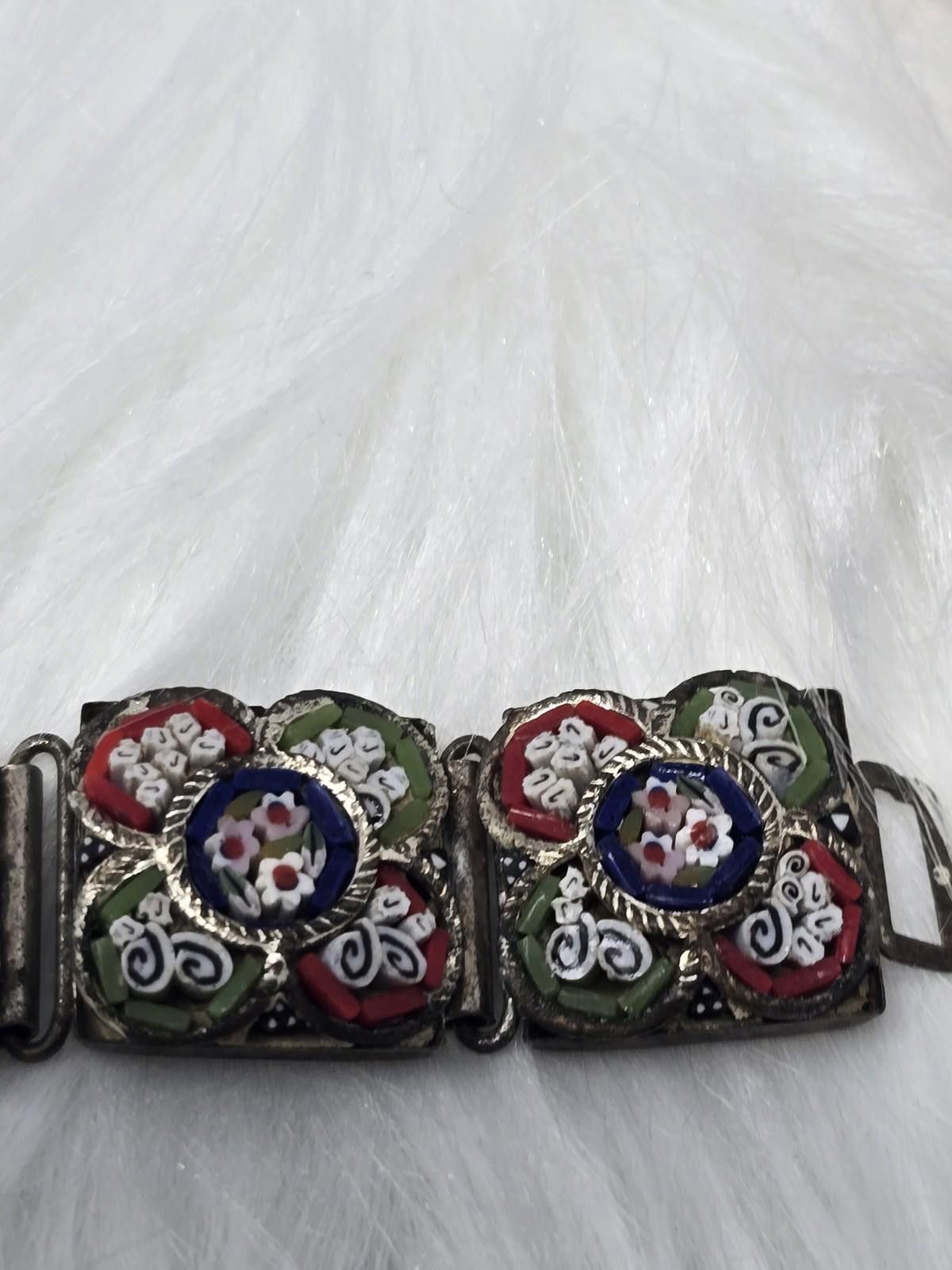 Other Vintage Italian Micro Mosaic Floral Panel Link Bracelet 7.5" Size ONE SIZE - 9 Thumbnail