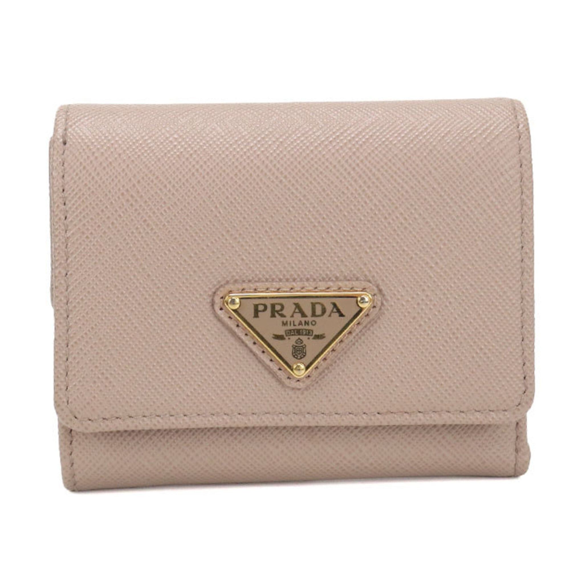 Prada Prada Tri-fold Wallet 1MH043 Saffiano Triangle Women's Beige Size ONE SIZE - 1 Thumbnail