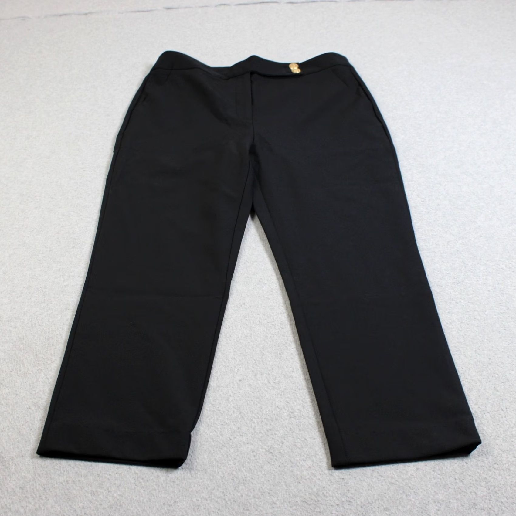 Quince Quince Pants Women 12 Black Crepe Straight Leg Gold Button Dress Office Work Size 34" / US 12 / IT 48 - 2 Thumbnail