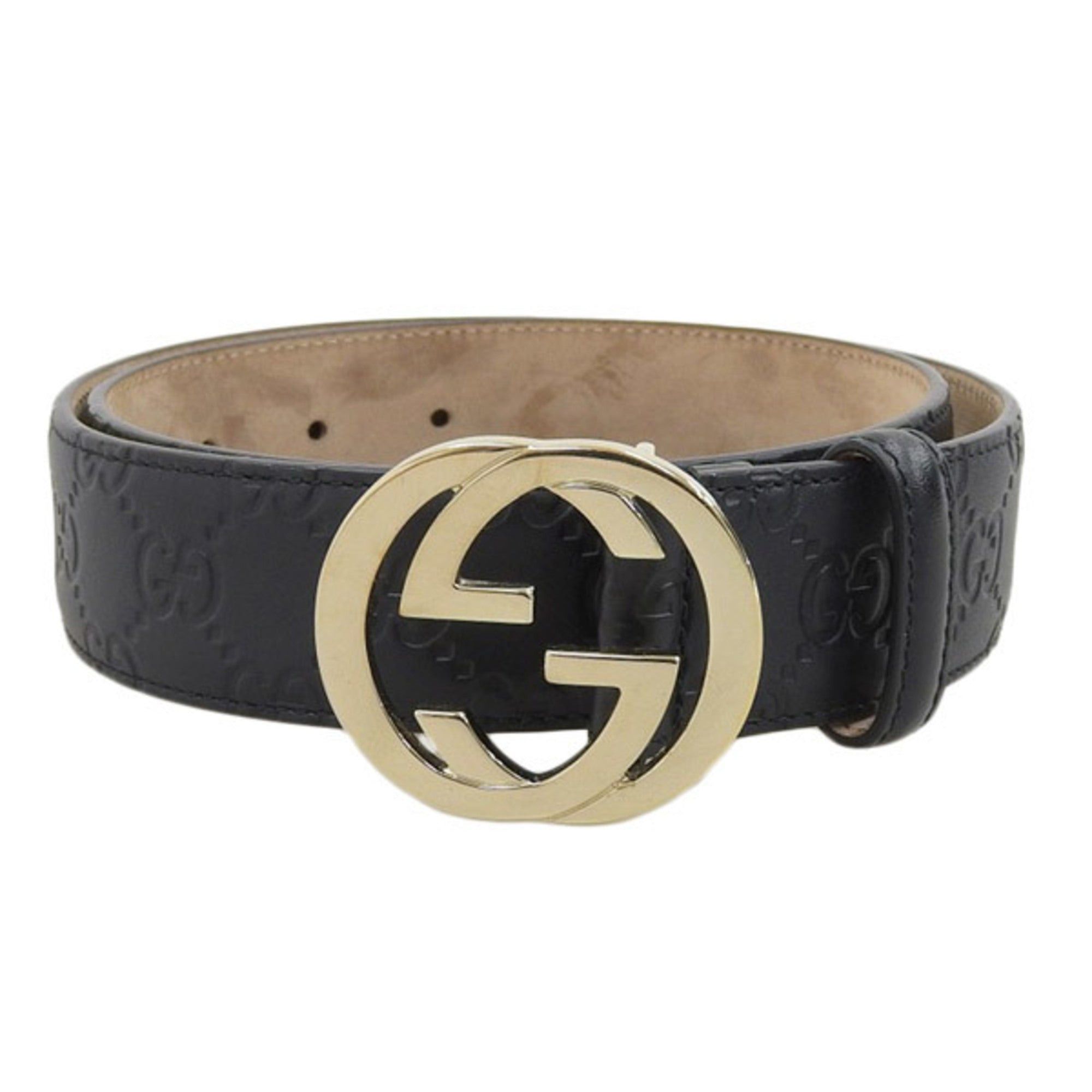 Gucci GUCCIsima Interlocking G Leather Belt #75 30 370543 Black 91cm ...