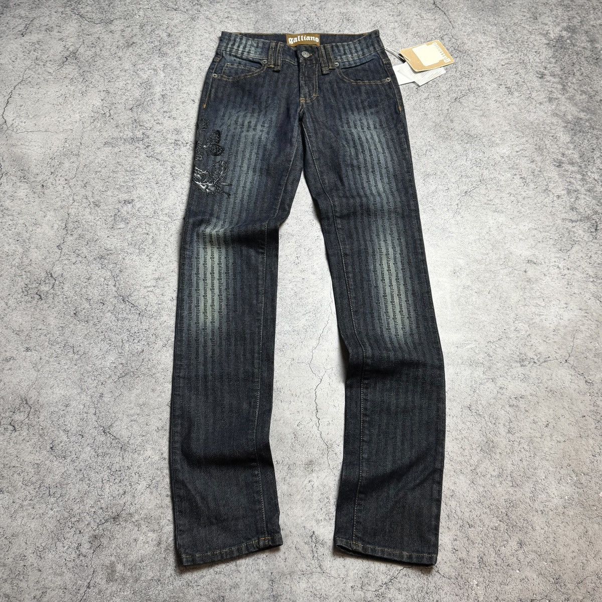 John Galliano NEW Galliano Y2K 00s Multi Logo Jeans Size 25" / US 0 / IT 36 - 2 Thumbnail