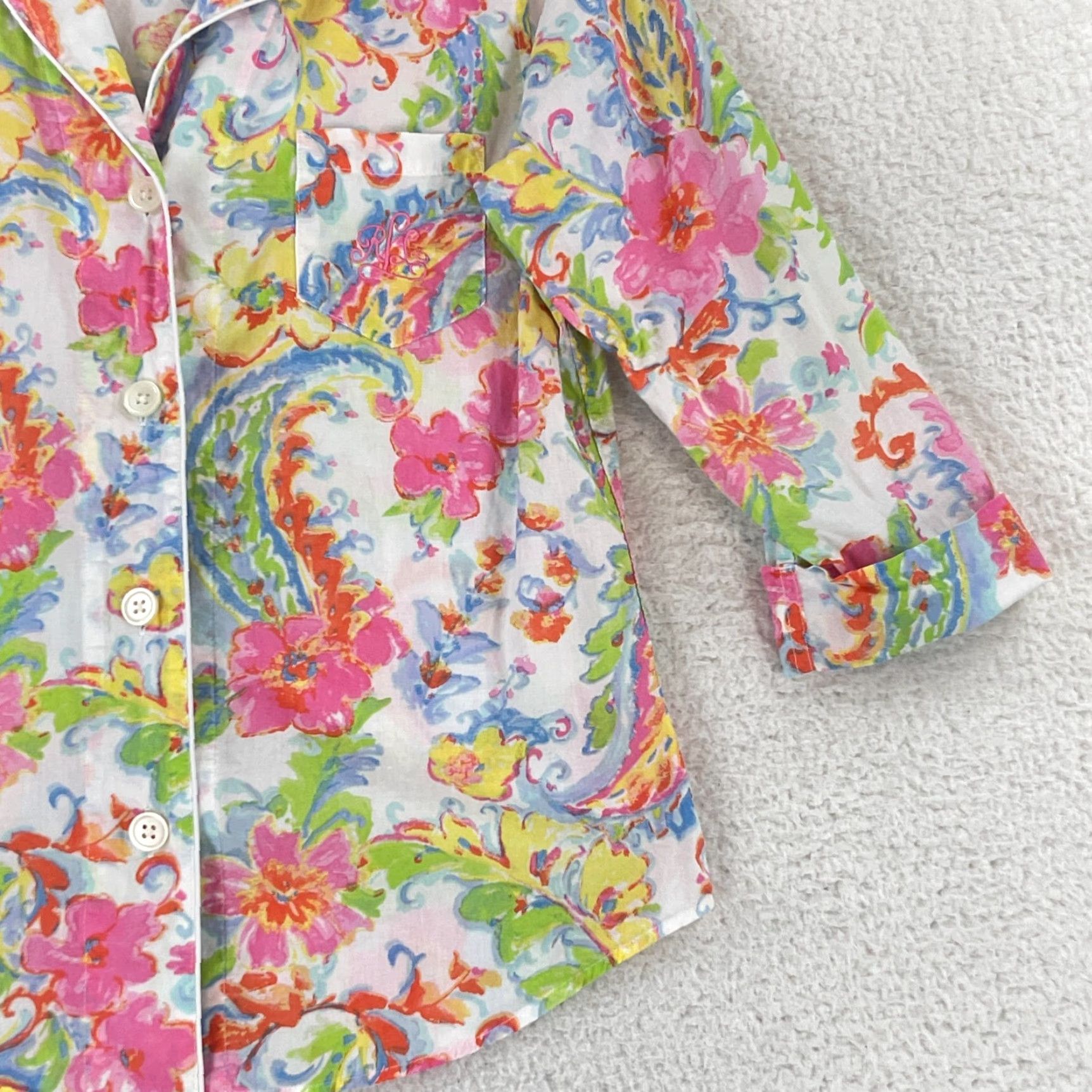 Ralph Lauren Lauren Ralph Lauren Button-Front Pajama Shirt Womens Size Small Pink Paisley Size S / US 4 / IT 40 - 4 Thumbnail