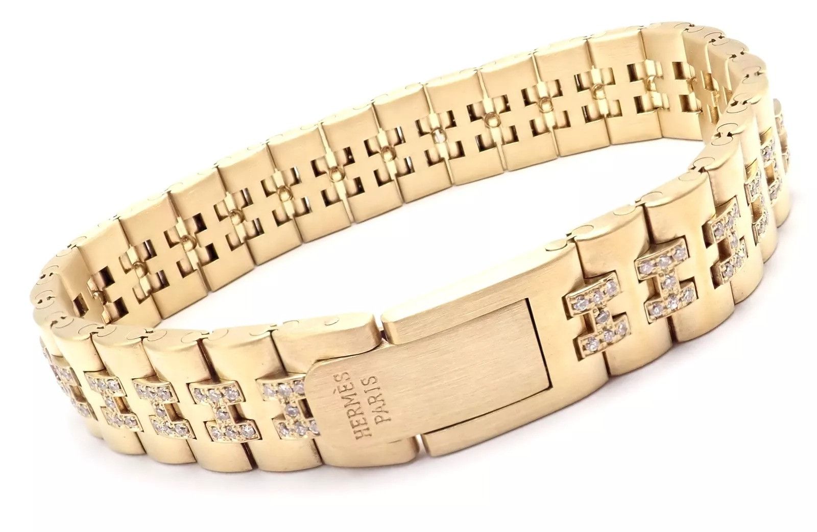 Hermes Vintage Hermes Paris 18k Yellow Gold Diamond H Link Bracelet Size ONE SIZE - 4 Thumbnail