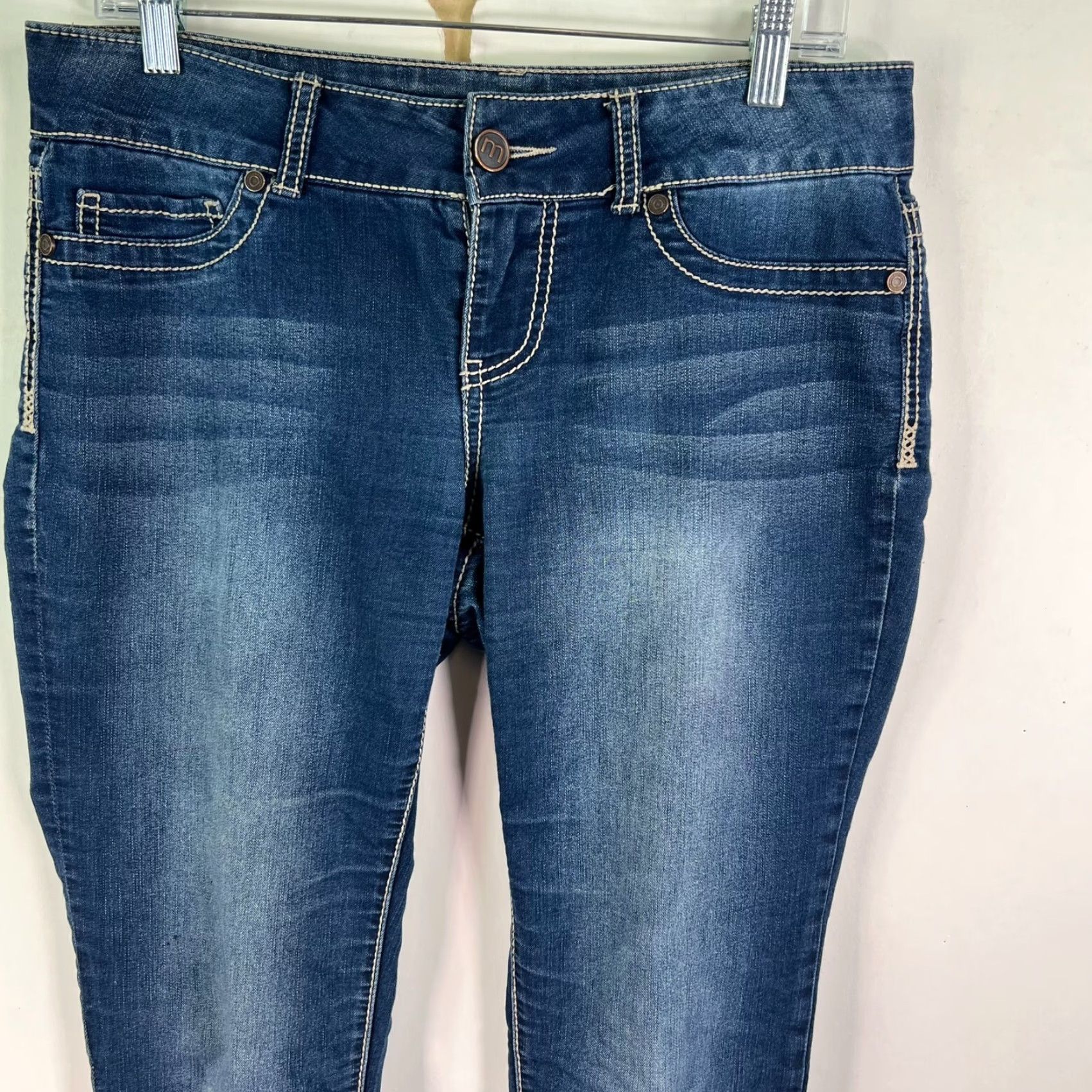 Vintage Maurice's Distressed Skinny Jeans Blue Denim 5-Pocket Womens Size M Regular 34x33 City 90s Bohemian Size 32" / US 10 / IT 46 - 2 Thumbnail