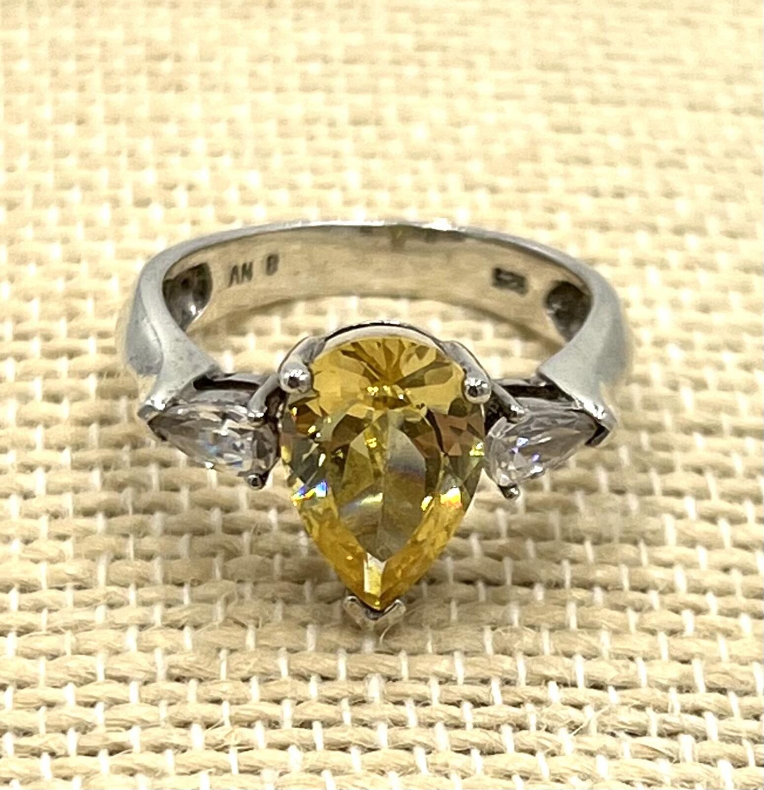 Other Nevada Silver Mines Sterling Silver Citrine & White CZ Ring Size ONE SIZE - 2 Thumbnail