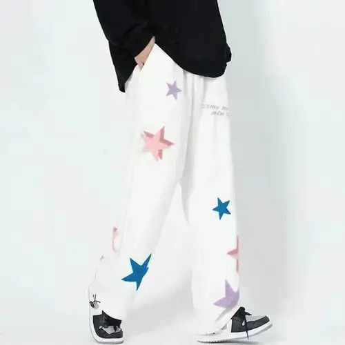 VIBE Street fashion white hip hop fluffy star sweatpants Size US 31 - 2 Thumbnail