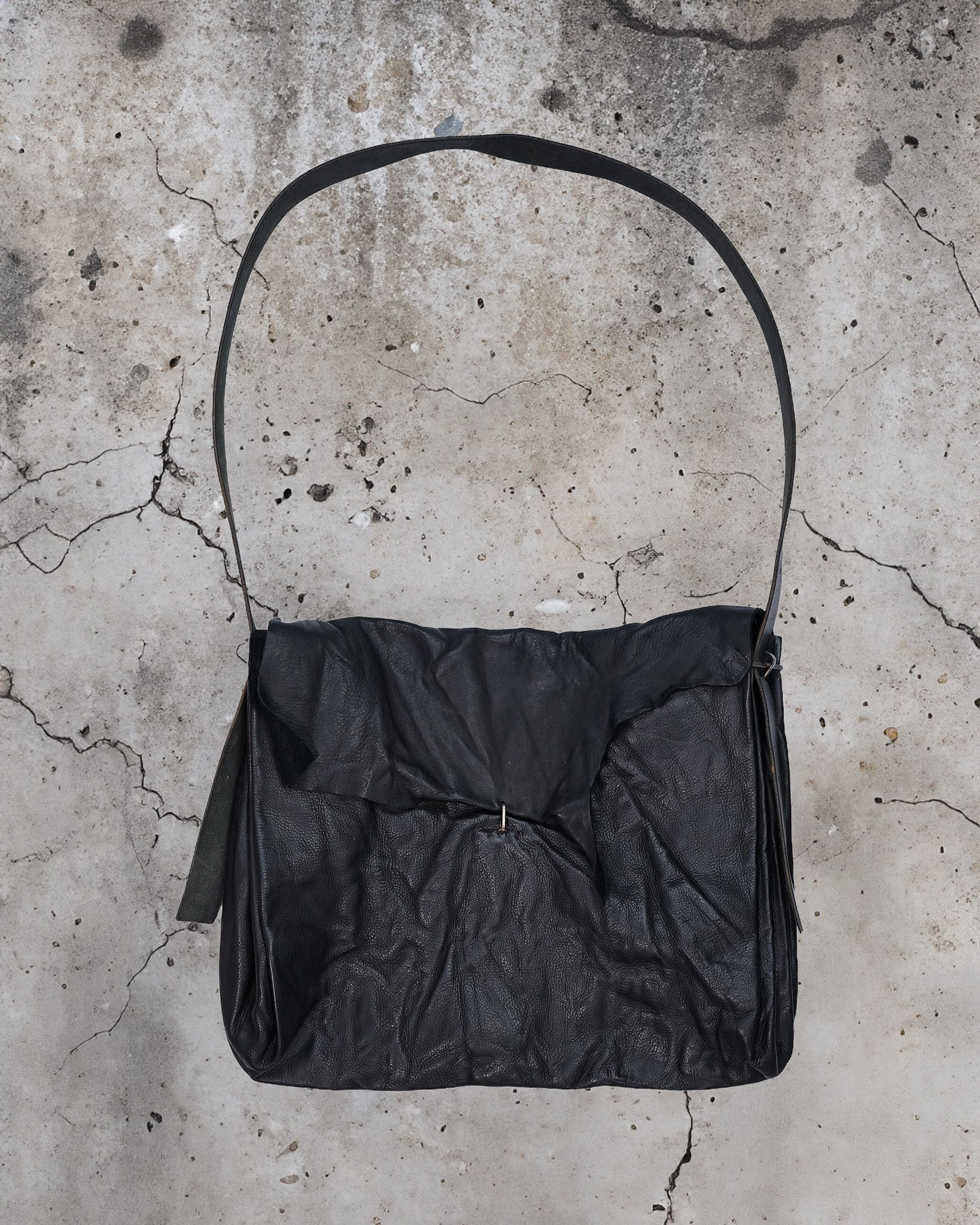 image of Ma M.a+ Crinkled Raw Leather Bag in Black, Men's