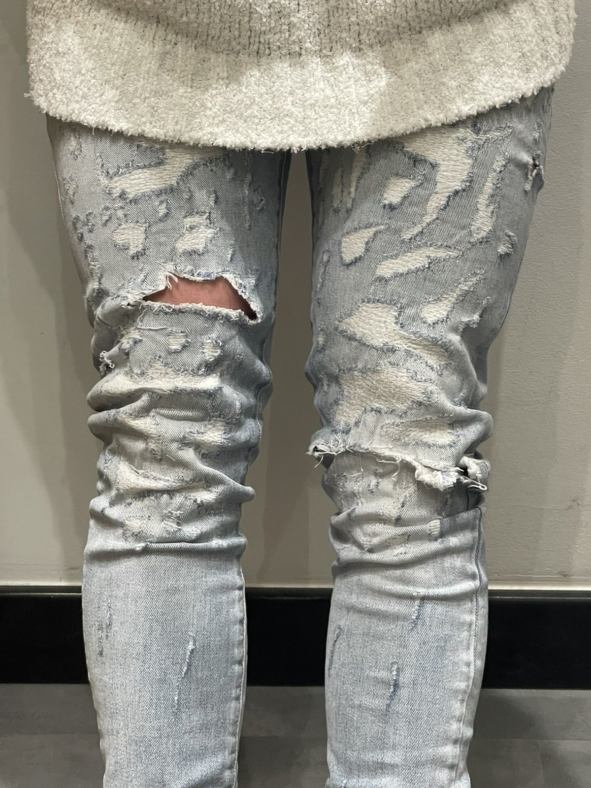 Balmain Balmain Distressed Indigo Biker Denim Pants Size US 31 - 5 Thumbnail