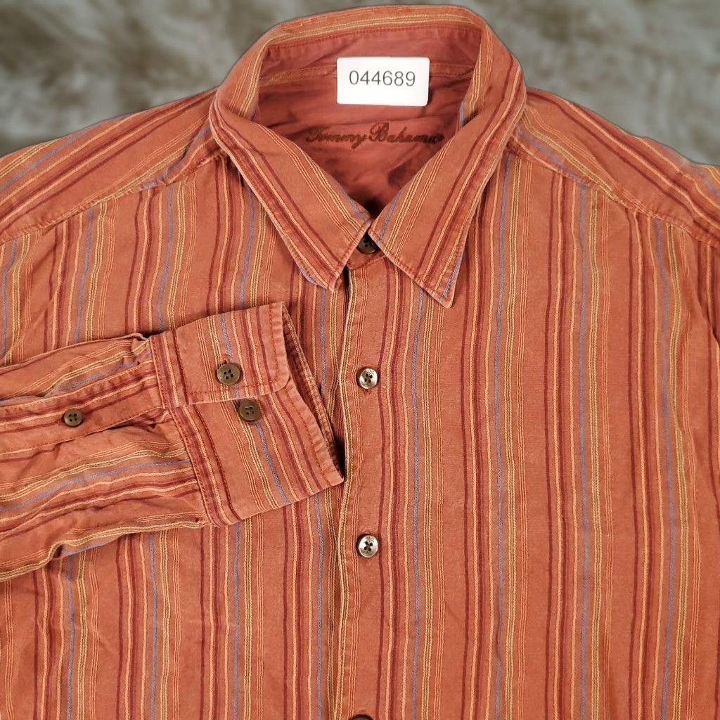 Tommy Bahama Tommy Bahama Shirt Mens Large Orange Striped Button-Up Long Sleeve Casual Shirt - Cotton, Woven, Regular Fit, Beach Modern style Mens Size US L / EU 52-54 / 3 - 1 Thumbnail
