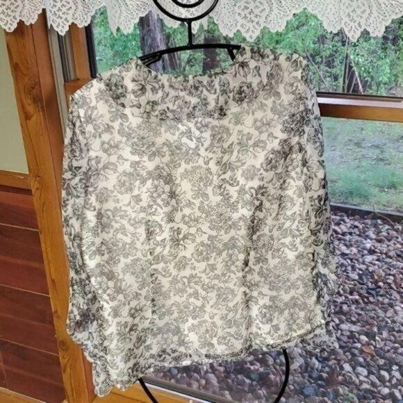 Laura Ashley Laura Ashley Sheer Floral Ruffled Lined Button Down Long Sle Size L / US 10 / IT 46 - 7 Thumbnail