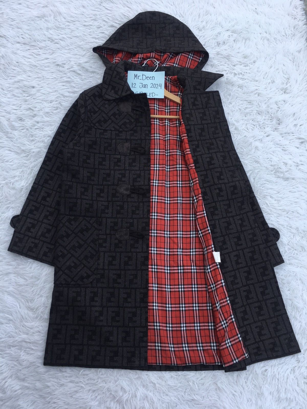 image of Vintage Fendi Monogram Hooded Wool Coat/ Jacket in Black, Men's (Size Small)