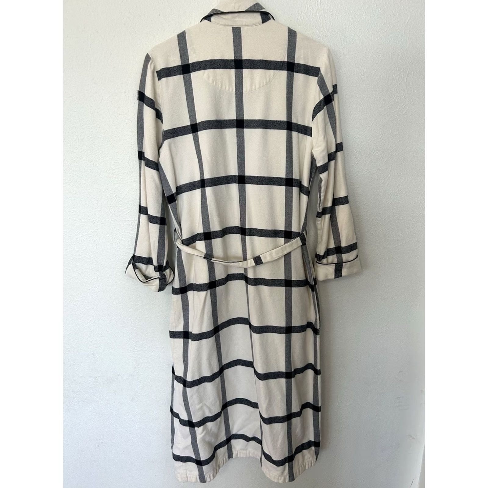Ralph Lauren Lauren Ralph Lauren Robe Womens S Ivory Black Cotton Flannel Logo Check Belted Pockets Kimono Tie Bedtime Bath Spa LRL Size ONE SIZE - 6 Thumbnail