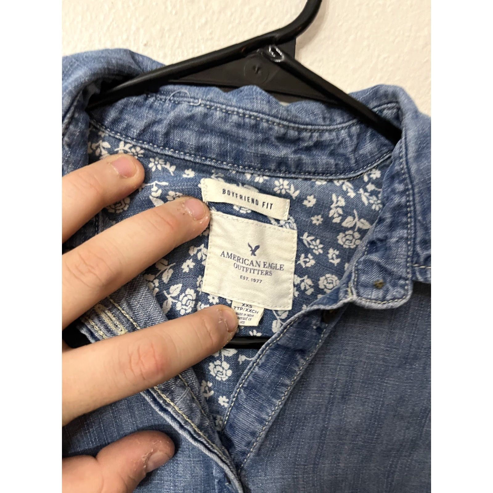 American Eagle Outfitters VINTAGE American Eagle Outfitters Women's Button-Up Shirt XS Blue Long Sleeve Casual Knit 90s Classic Size XXS / US 00 / IT 34 - 3 Thumbnail