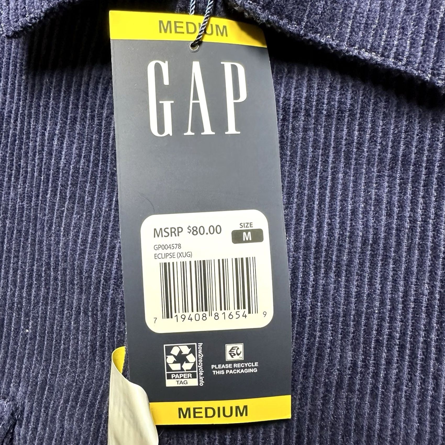 Gap GAP Shirt Mens Medium Navy Blue Corduroy Long Sleeve Button Up NWT Size US M / EU 48-50 / 2 - 5 Thumbnail