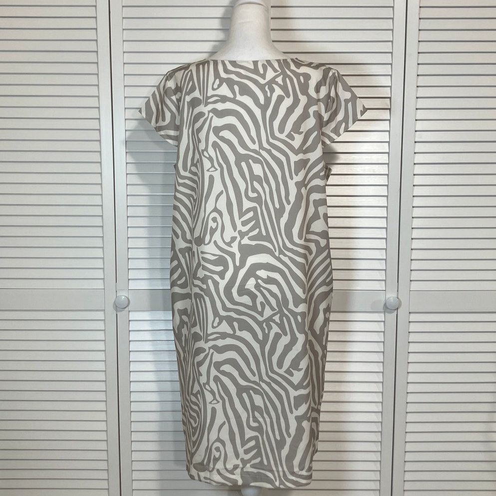 Other Gray Zebra Print Short Sleeve Midi Women Shift Dress 2XL Size XXL / US 16-18 / IT 52-54 - 2 Thumbnail