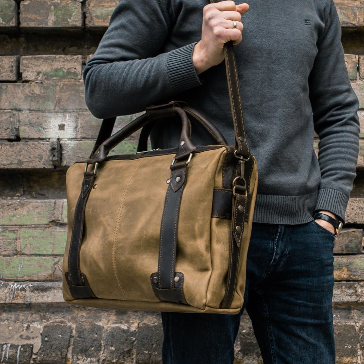 Handmade Messenger bag. Genuine leather business men's briefcase Size ONE SIZE - 1 Thumbnail
