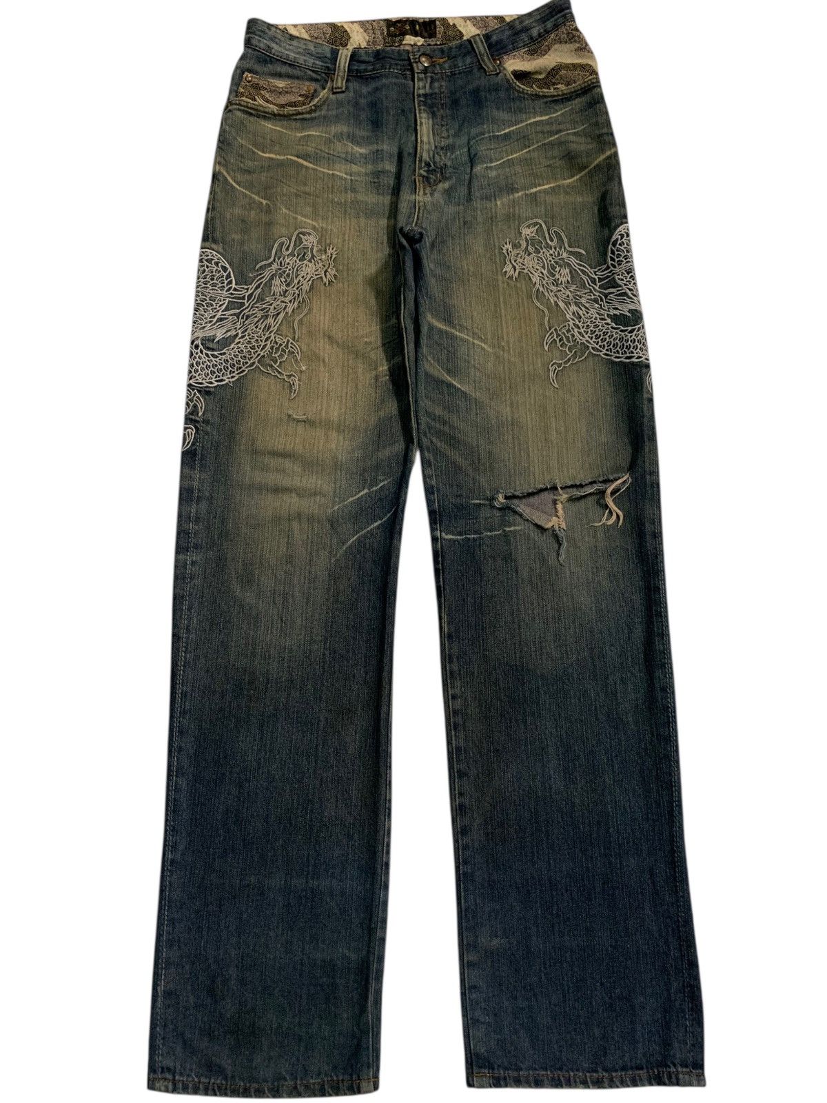 DRAGON EMBROIDERY INSPIRED BY KARAKURI DISTRESSED DENIM