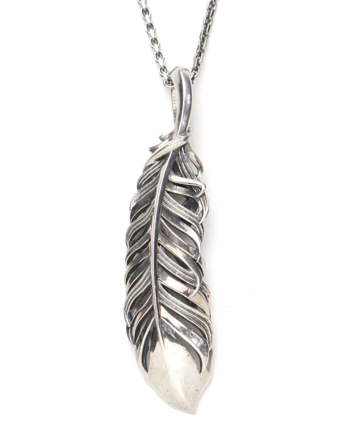 Vintage M’S COLLECTION SILVER FEATHER PENDANT L NECKLACE Size ONE SIZE - 1 Thumbnail