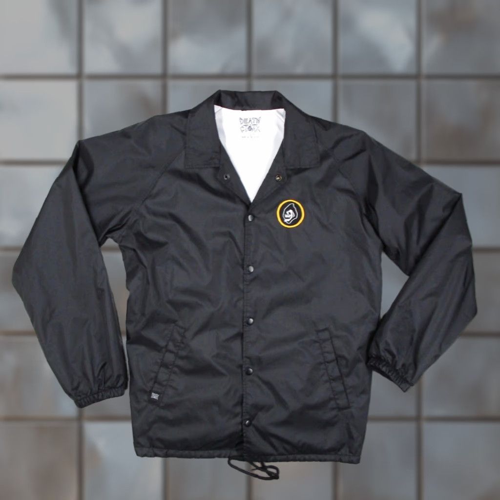 Death Cloak Jacket Mens Large Black Skull Windbreaker Take It Easy USA Coach