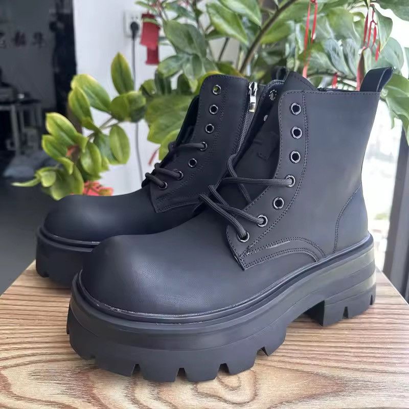 Japanese Brand Matte Black Split Leather Chunky Combat Boots - Heavy Lug Size US 9 / EU 42 - 8 Thumbnail