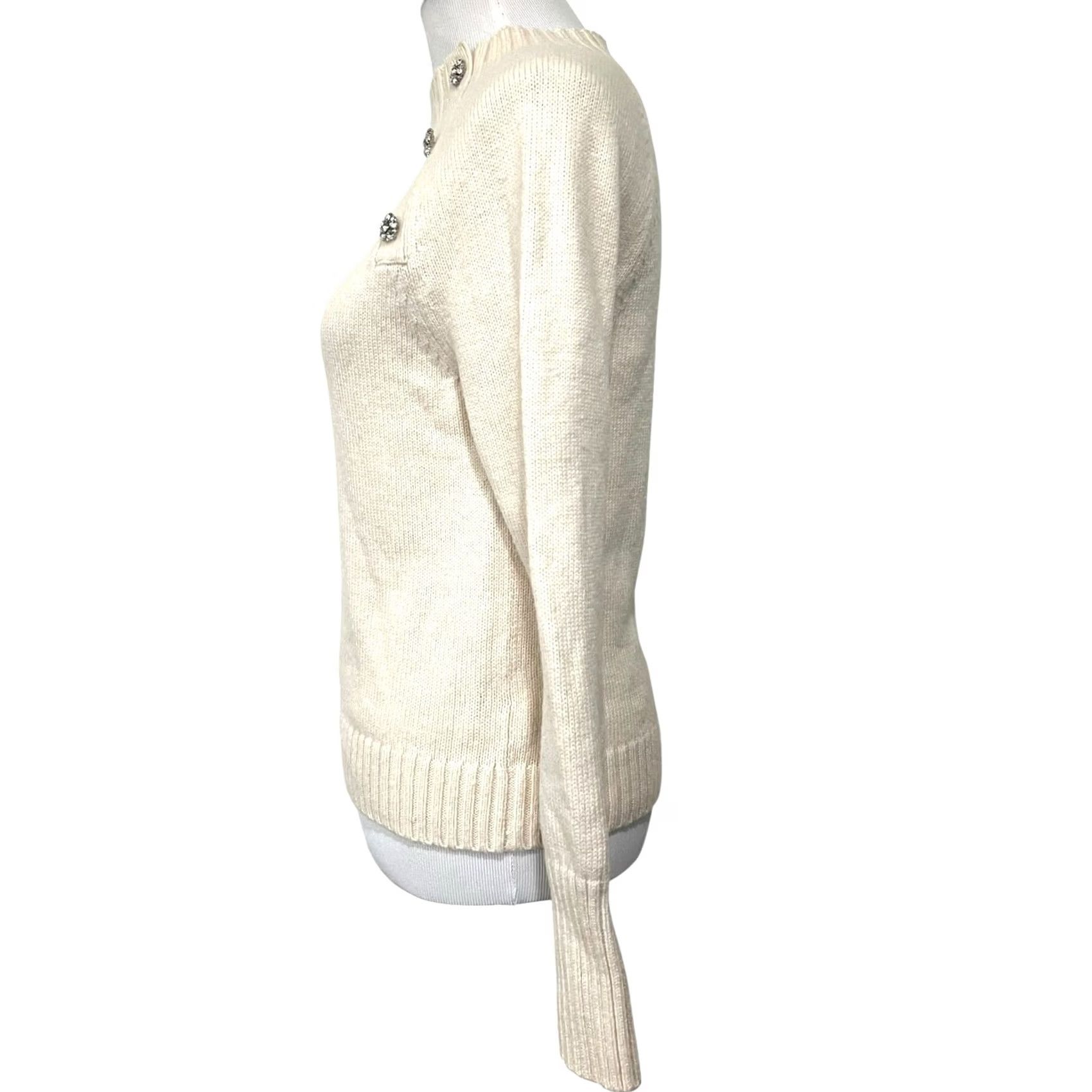 J.Crew J.CREW Ivory Wool Blend Women’s Small Crewneck Sweater With Jeweled Buttons Crew Neck Pullover Long Sleeve Knit Size S Coral Cream Womens Size S / US 4 / IT 40 - 5 Thumbnail