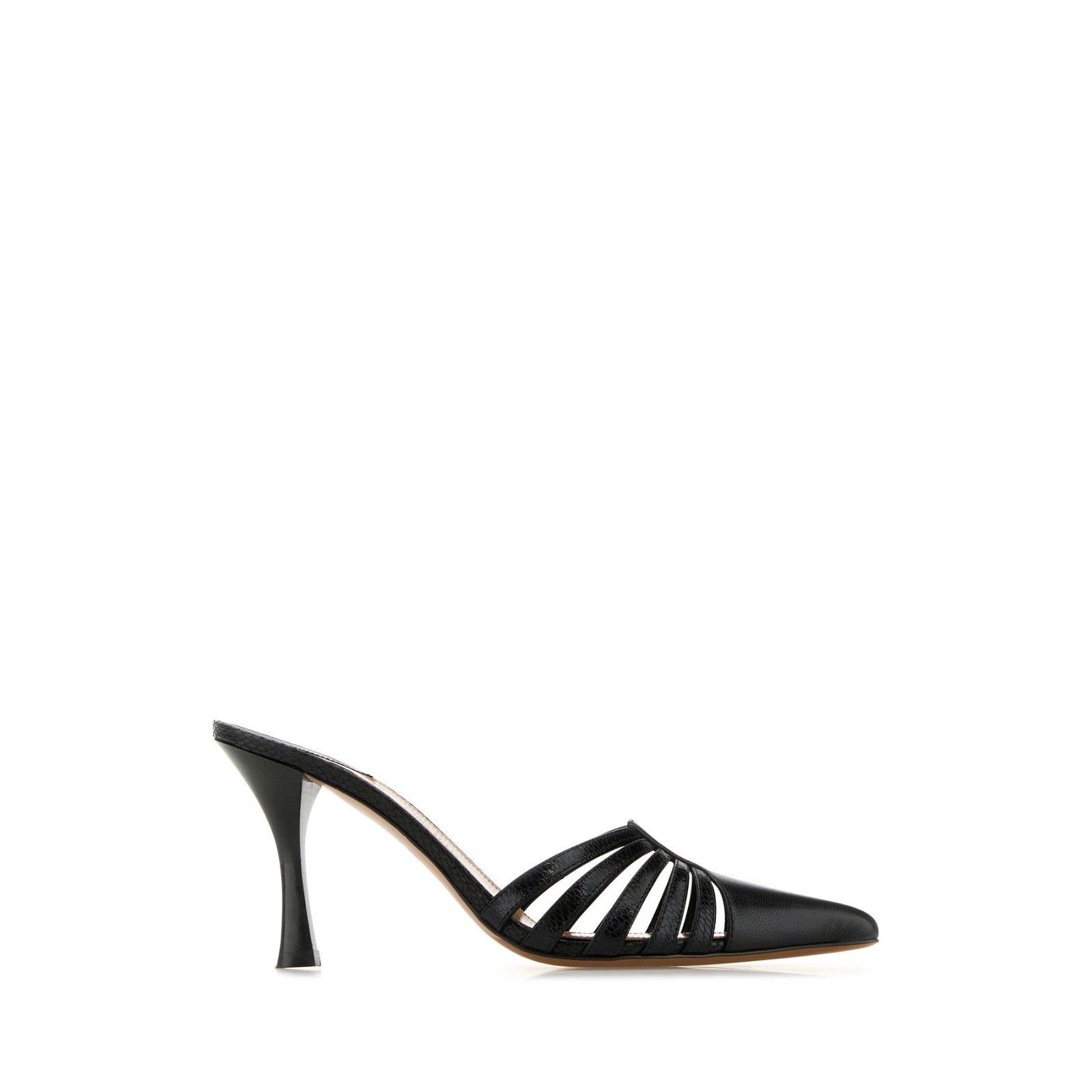 PARIS TEXAS Nadia Black Leather 80mm Heel Mules New & Authen