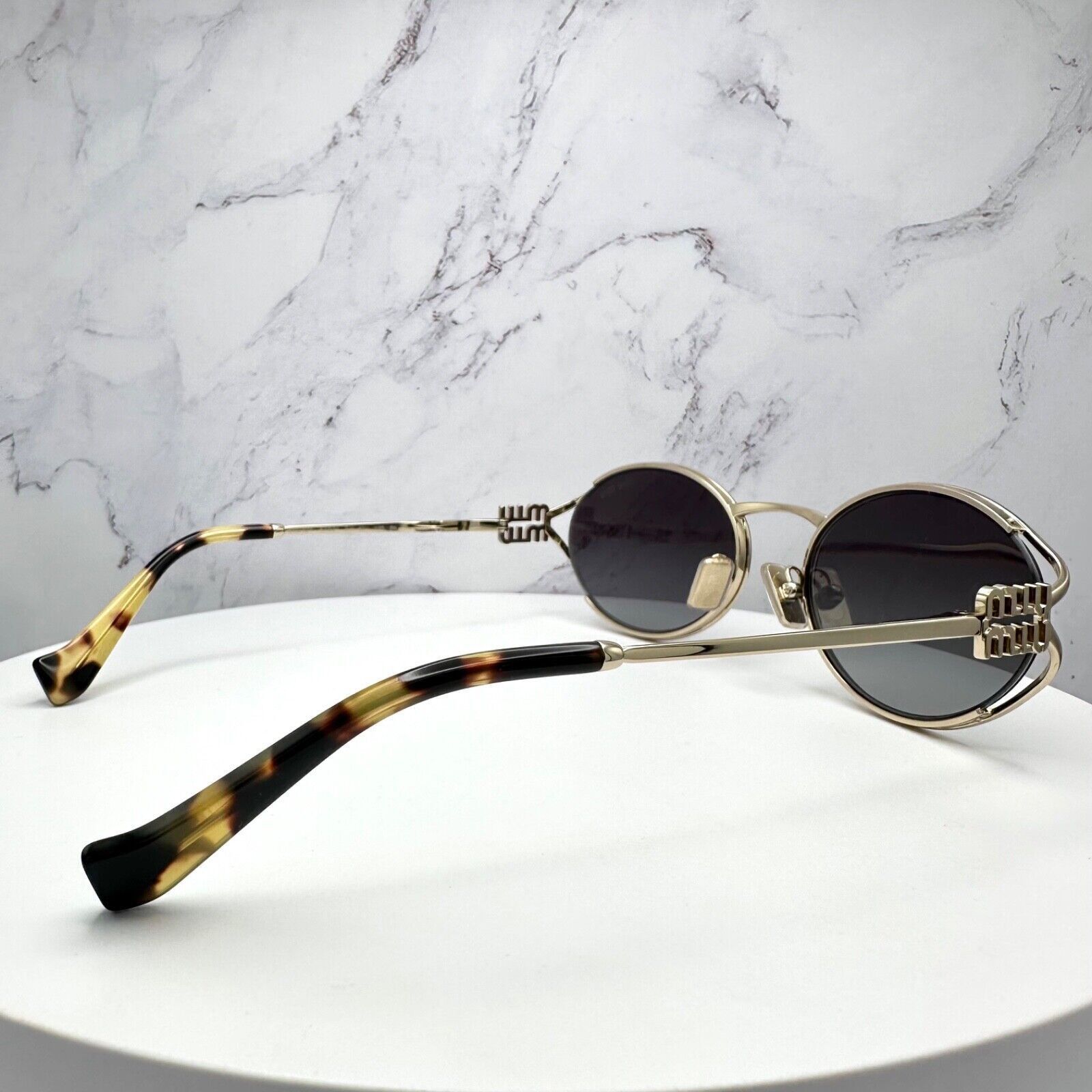 New MIU MIU Sunglasses Gold Metal Slim Frame Oval