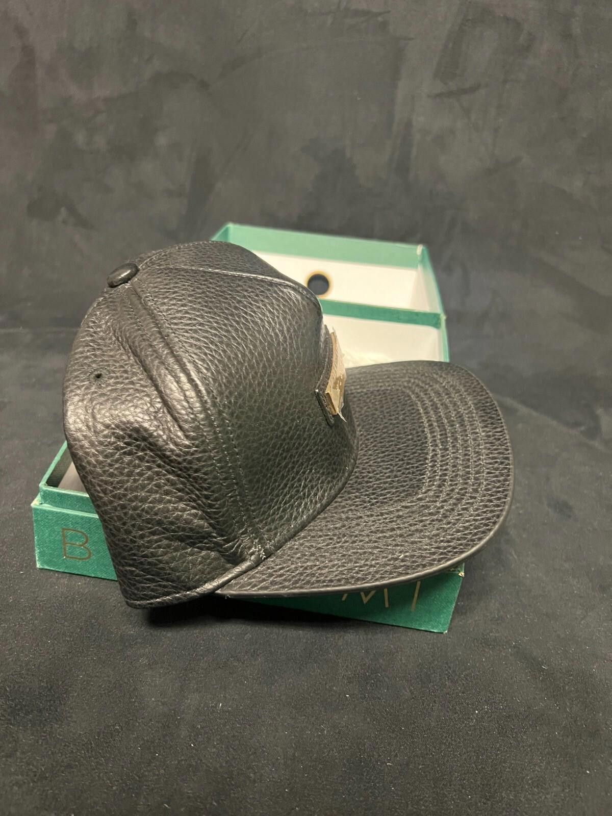 Buscemi BUSCEMI SCREWBACK CAP 2001SBHC PEBBLED COW LEATHER BLACK HAT Size ONE SIZE - 8 Thumbnail
