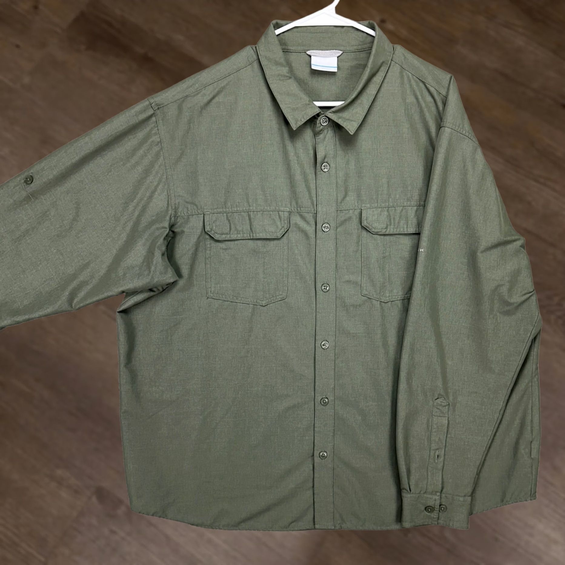 Vintage Columbia Omni-Wick Shirt Mens 2XL Button Up Green Nylon Blend Pockets Long Sleeve Casual Travel Winter Vintage: No Ladies? Boys? Size US XXL / EU 58 / 5 - 1 Thumbnail