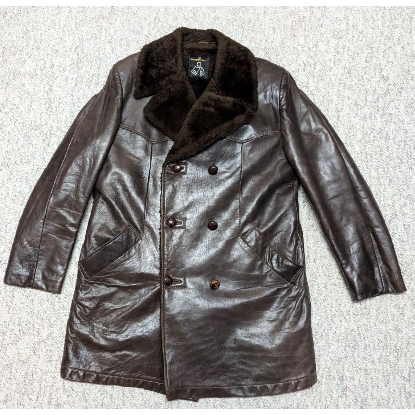 Doublet VINTAGE Puritan leather coat Men Chest 40 M Glove Leather Lambskin like brown pea coat faux mouton collar 40 in 22.5" 21" 23" 37" 18.5" 26" Mens Size ONE SIZE - 2 Thumbnail