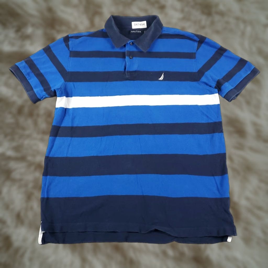 Nautica Nautica Polo Shirt Mens Size Medium Blue Striped Short Sleeve Casual Button-Front Regular Fit Shirt Mens Size US M / EU 48-50 / 2 - 1 Thumbnail