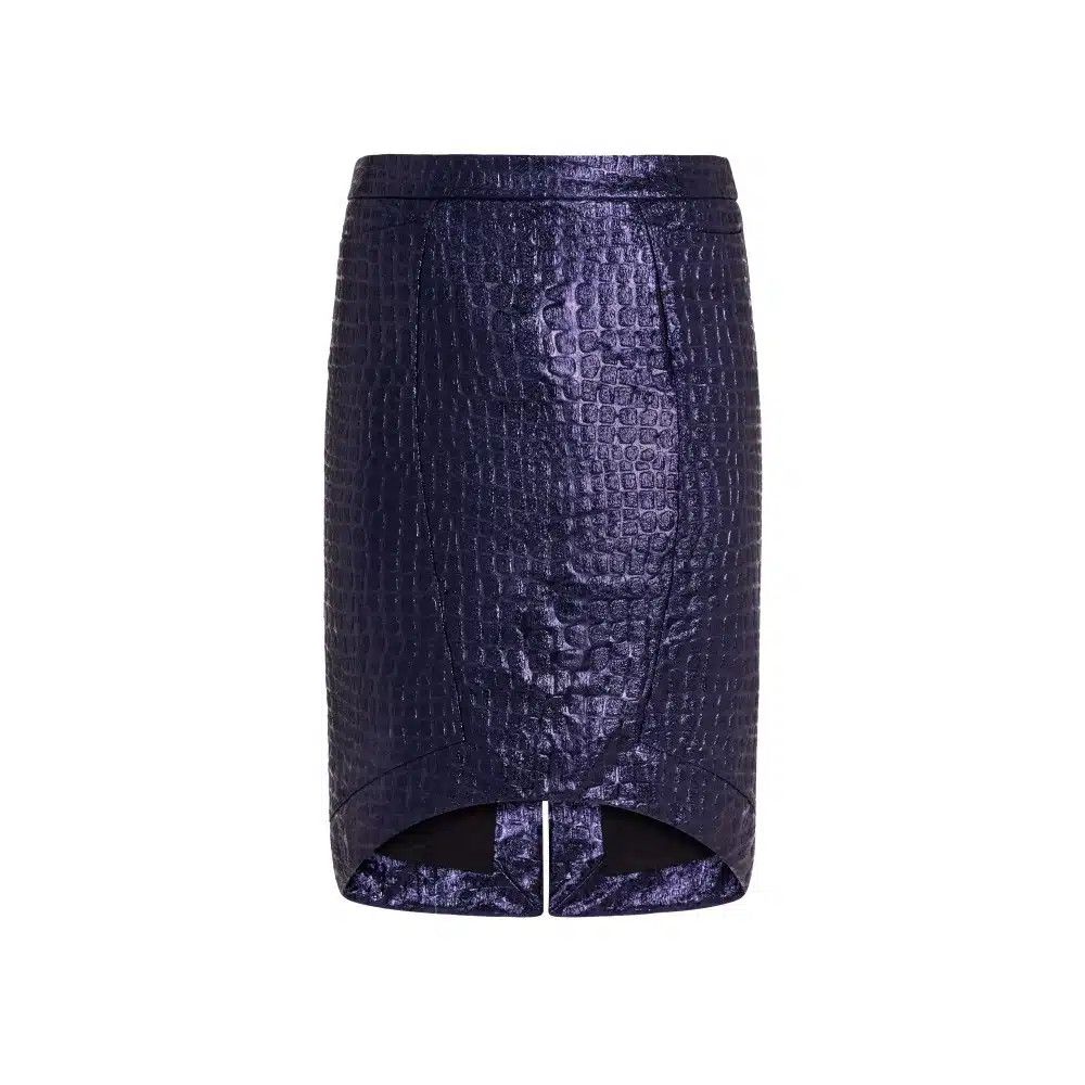 Tom Ford o1loc1c0325 GC5755 Metallic Croc Embossed Lurex Skirt Blue Size 26" / US 2 / IT 38 - 1 Thumbnail