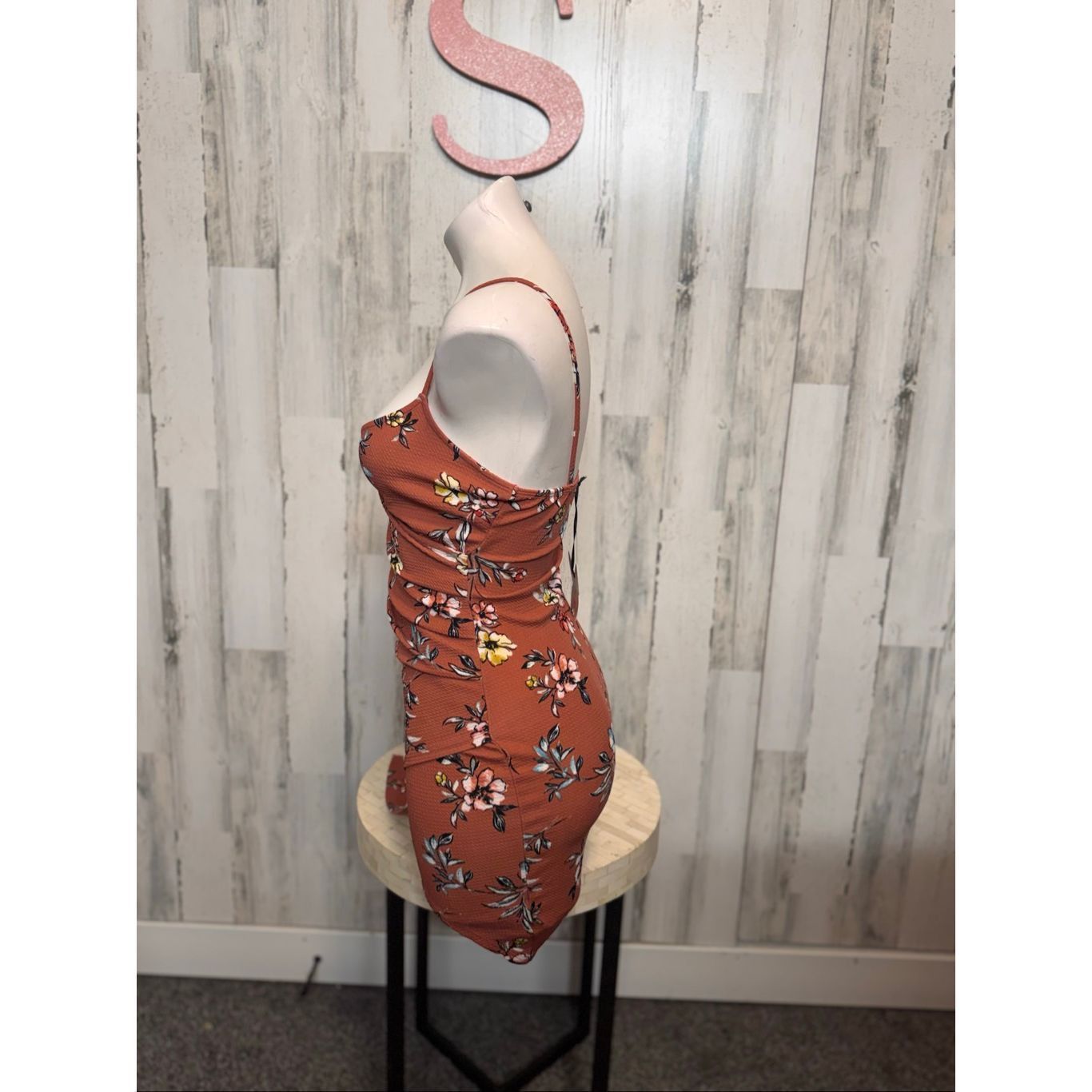 Other Love J Rust Floral Bodycon Mini Dress Asymmetrical Hem – Siz Size S / US 4 / IT 40 - 5 Thumbnail